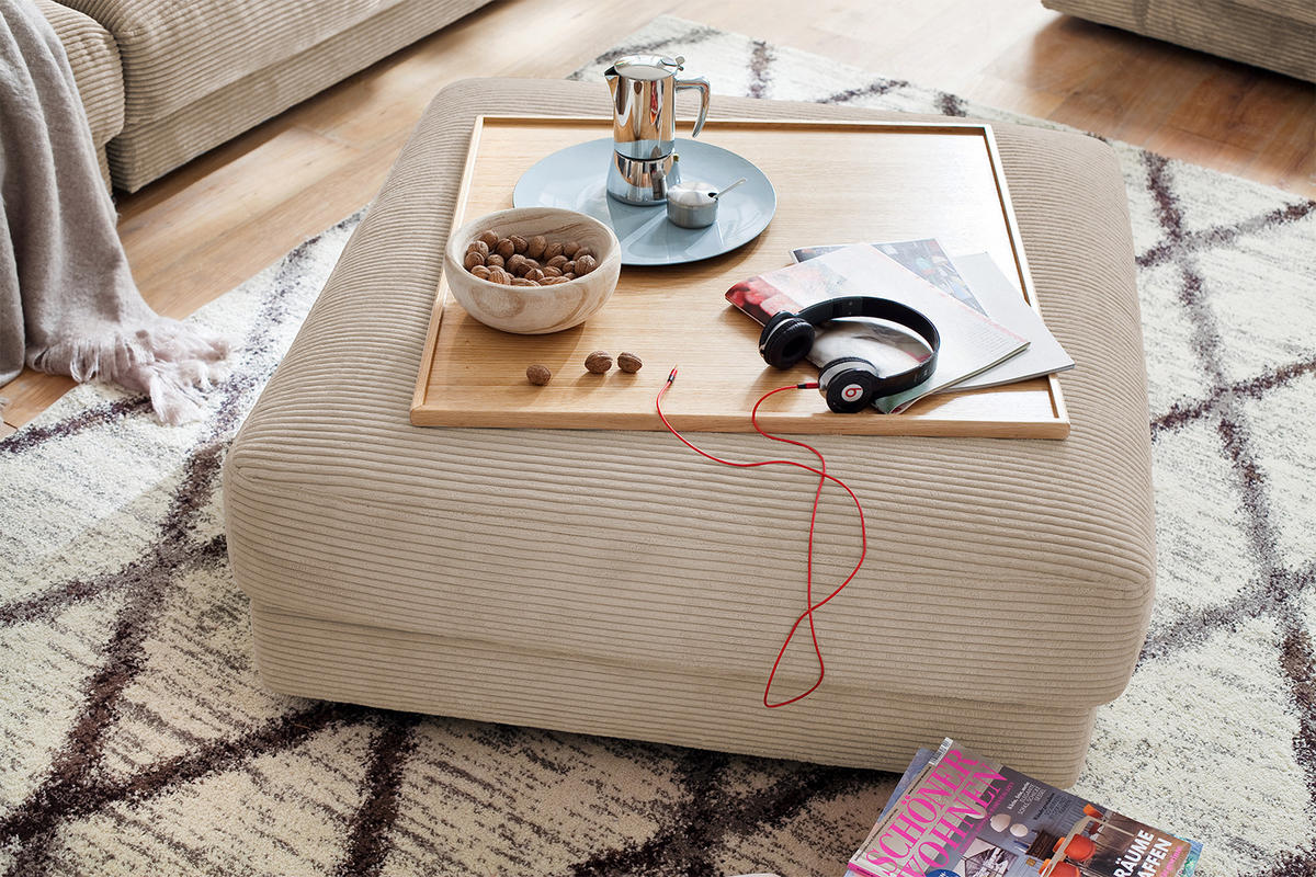 BIG HOCKER MADELINE Taupe Cord - Taupe, Textil (120/43/120cm) - KAWOLA