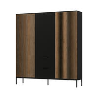 DREHTÜRENSCHRANK - Schrank Meteor (Schwarz + Artisan) - Schwarz, Holzwerkstoff/Metall (185/200/60cm) - Möblo