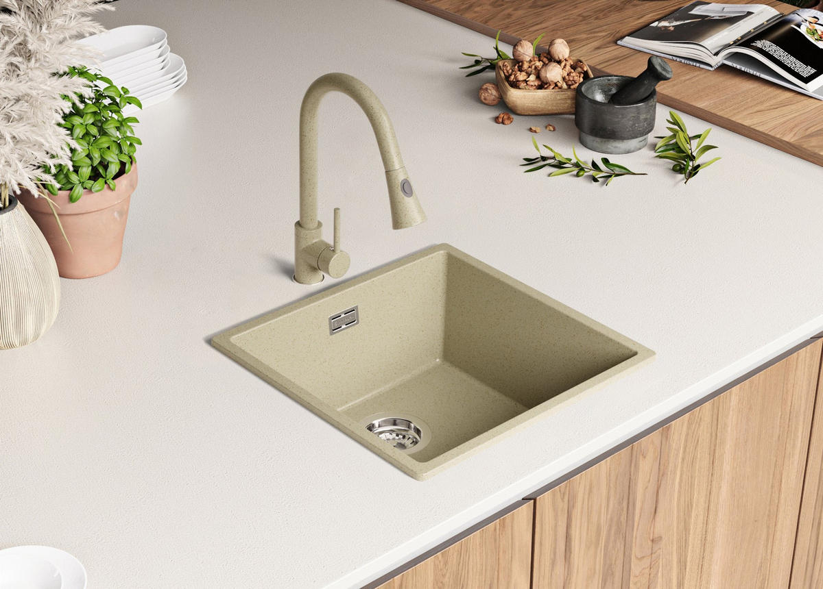 SPÜLBECKEN London Slim, 2-er set Beige 46/47 cm 1 Becken + Ablauf-Set ab 50er Unterschrank - Beige, Kunststoff (46/20/47cm) - Primagran