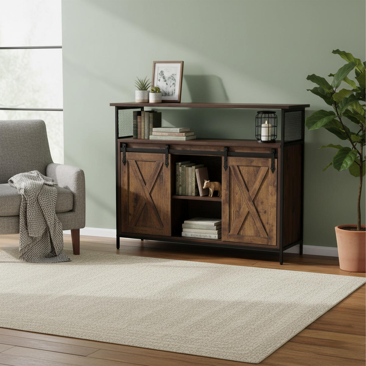 KOMODA - hnedá, kov/kompozitné drevo (100/80/33cm) - Relaxdays