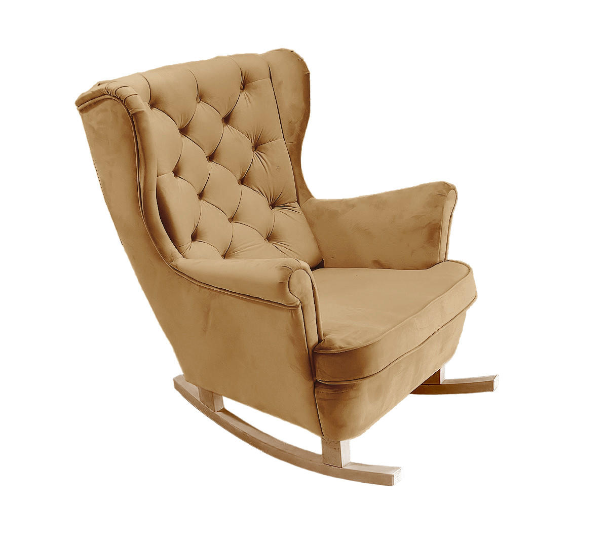 SCHAUKELSESSEL mit gepolstertem Sitz und Armlehnen, 102x81x95 cm, Beige_29805 - Currygelb/Buchefarben, Holz/Textil (81/102/95cm) - DomoHome