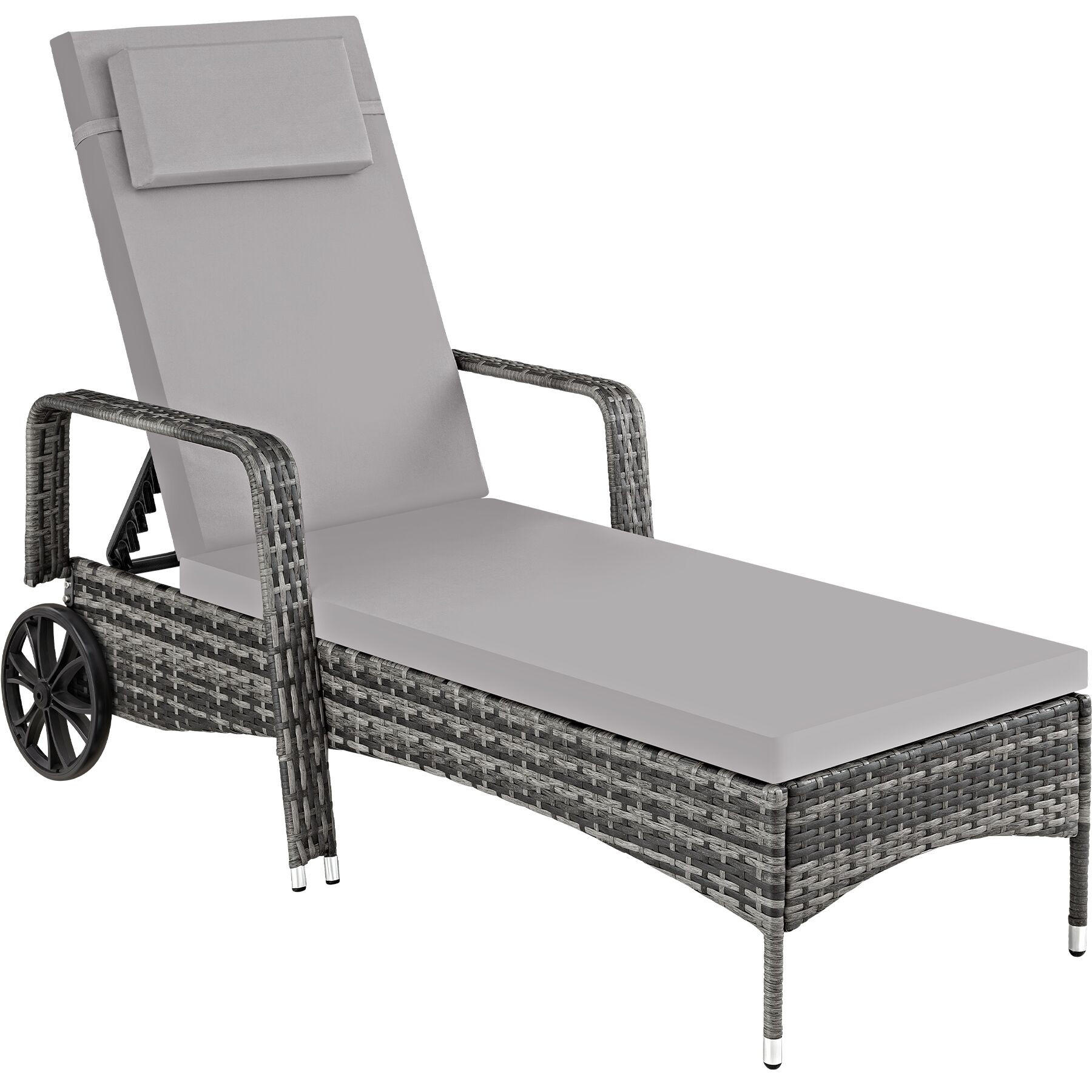 RATTAN-SONNENLIEGE, 200 x 70 x 33 cm, grau/hellgrau - Grau, Kunststoff (70/33/200cm) - tectake