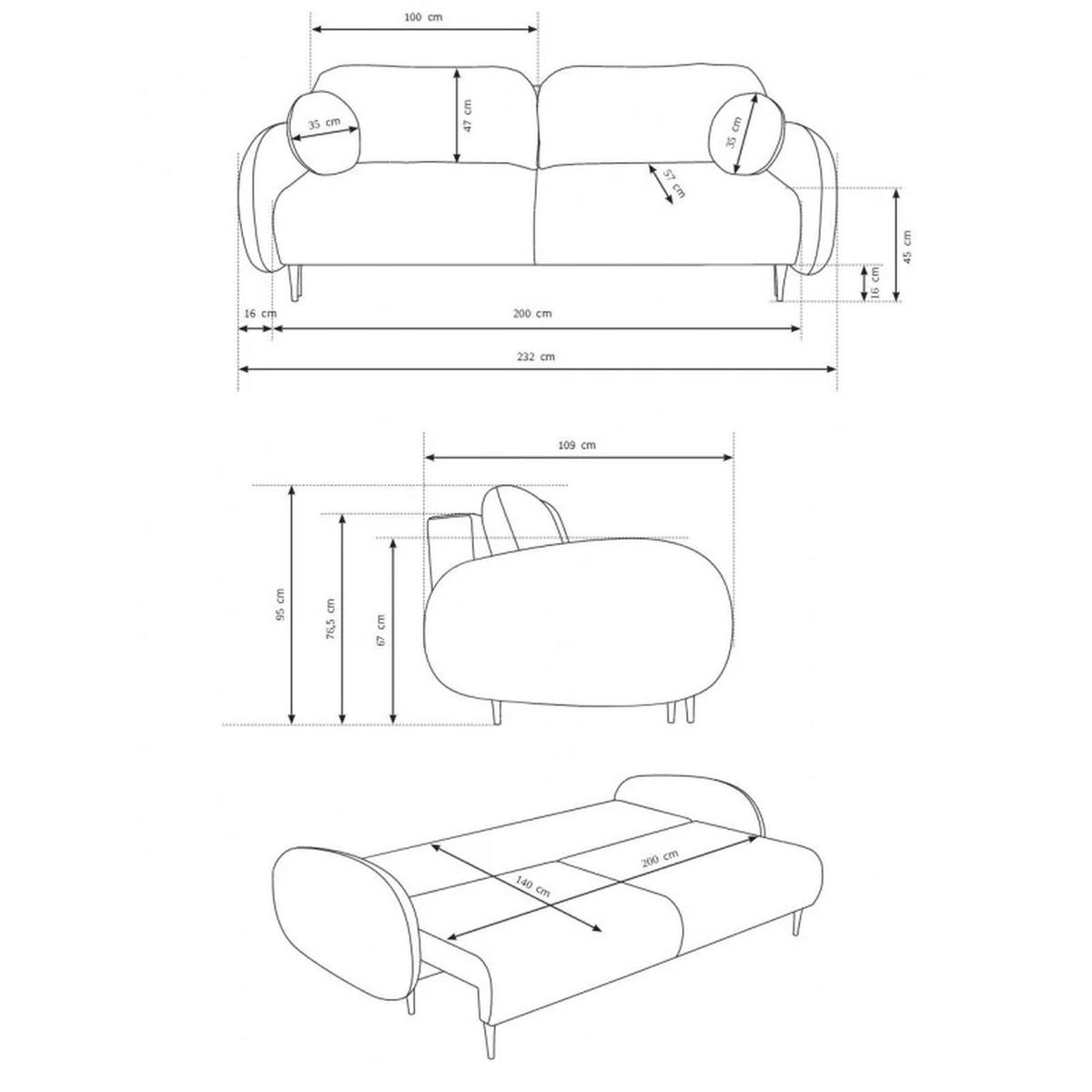 SCHLAFSOFA SOFTI, Sofa mit Schlaffunktion und Bettkasten, Farbe: Dunkelgrau, Velourstoff - Dunkelgrau, Textil (232/95/109cm) - Sepro Meble