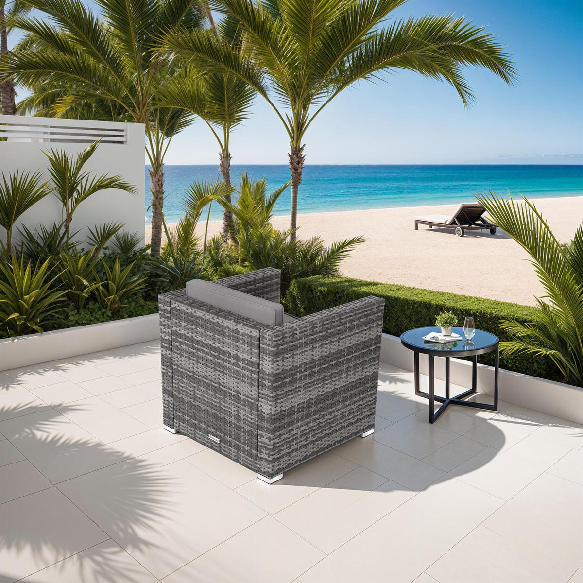 RATTANSESSEL Lignano,70 x 69 x 65cm,grau - Grau, Kunststoff (70/65/69cm) - tectake