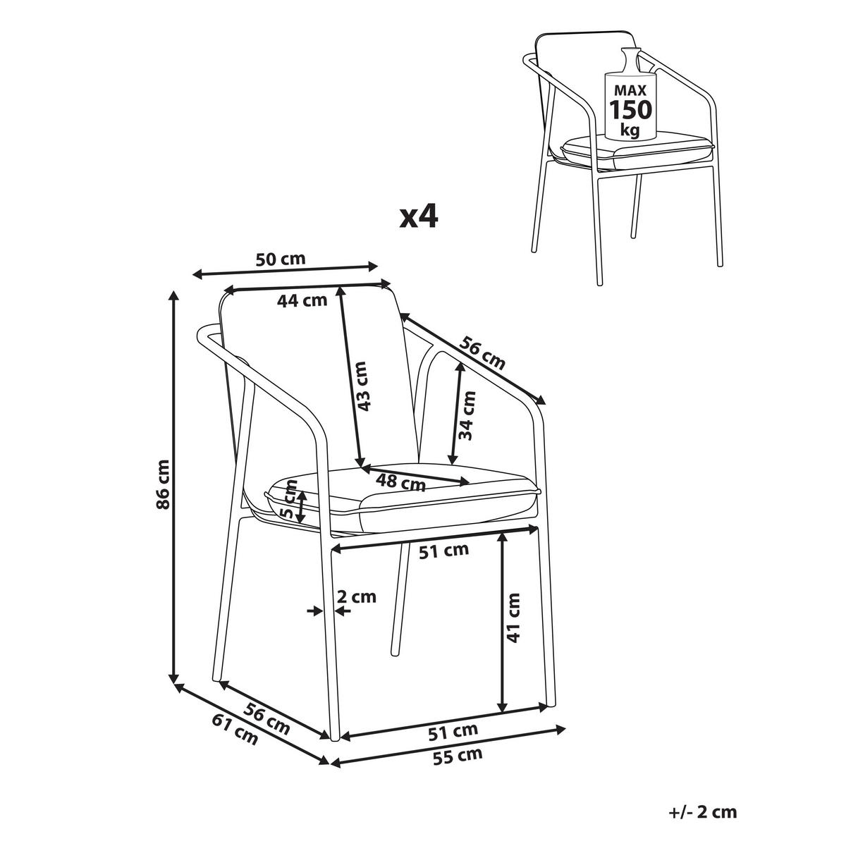 GARTENSTUHL 4er-Set Grün Asciano - Weiß/Grün, Metall (55/86/61cm) - Beliani