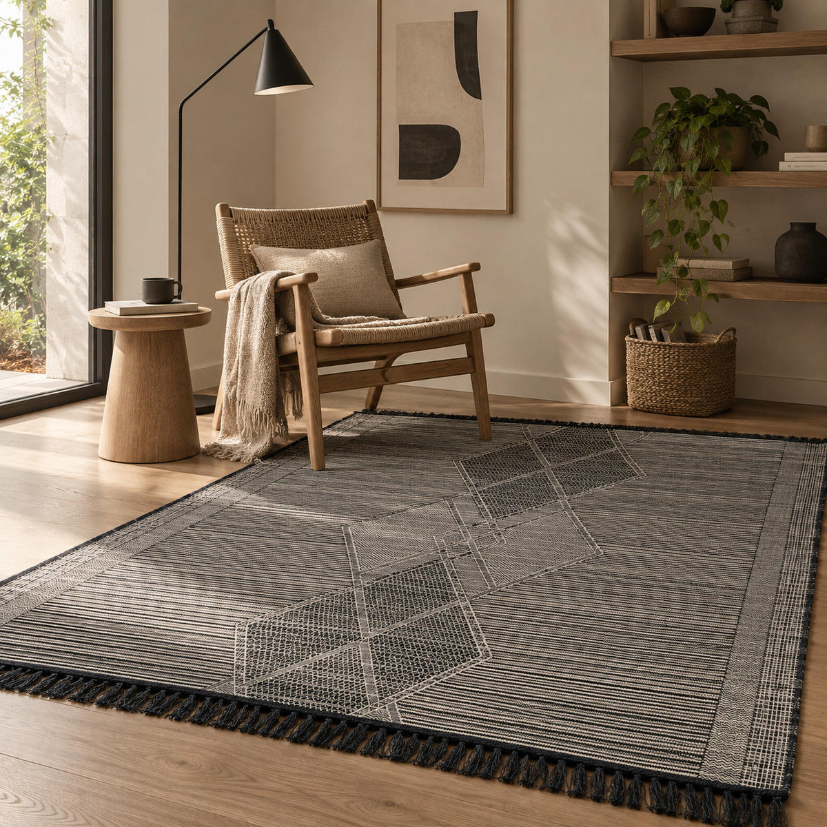 TEPPICH BEIDSEITIG ETHNO KELIM MELIERT - Schwarz/Weiß, Textil (200/290cm) - Pergamon