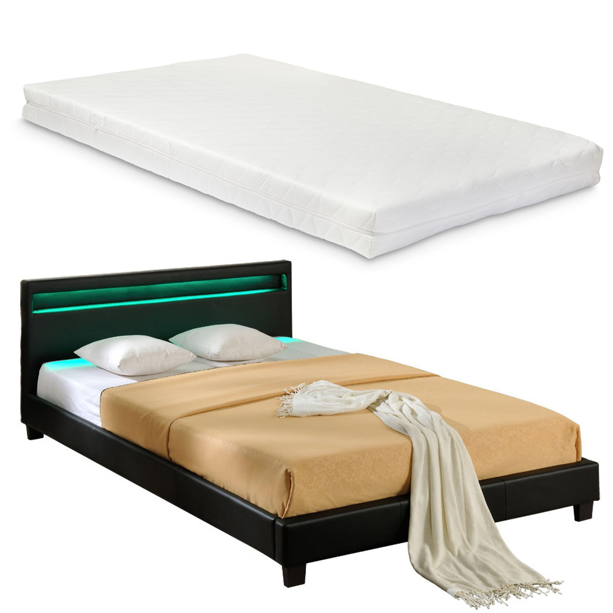 POLSTERBETT Paris mit Matratze und LED-Beleuchtung - Schwarz, Textil (180/200cm) - Corium