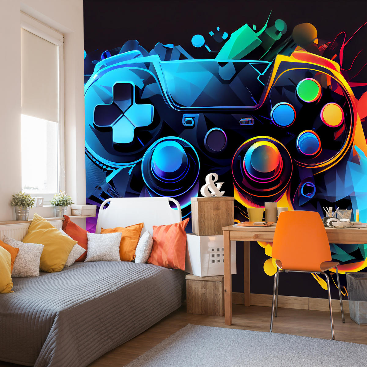 FOTOTAPETE für Jugendzimmer GAMEPAD Abstraktion 270x180cm - Blau/Rot, Papier (270/180cm) - Muralo