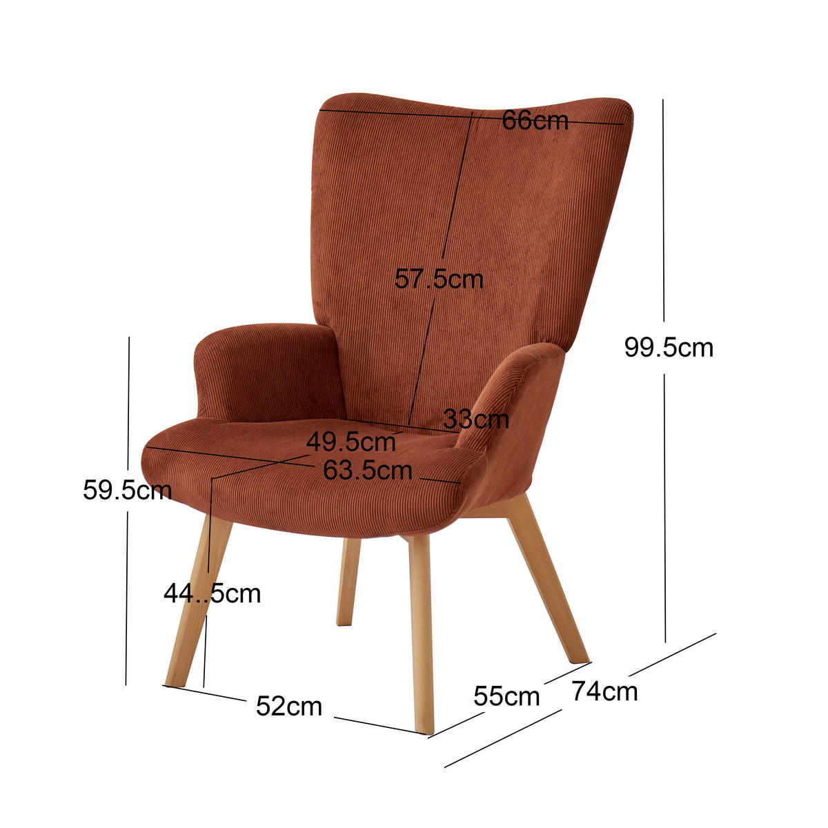SESSEL Kord Terracotta - Terra cotta, Textil (64/100/74cm) - Nordlys