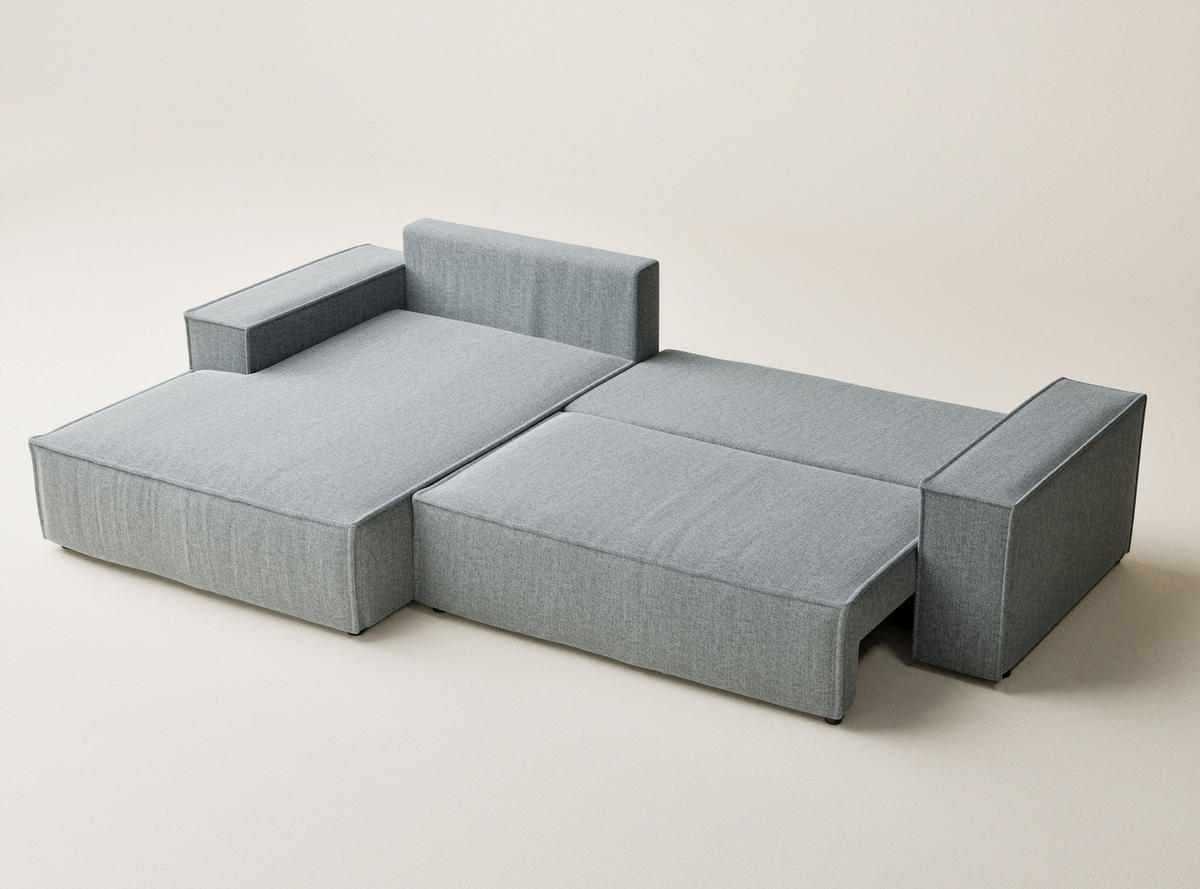 ECKSOFA Maze Blau grau Webstoff - Links Seite - Blaugrau/Schwarz, Holz/Holzwerkstoff (185/294cm) - Maison de Reve