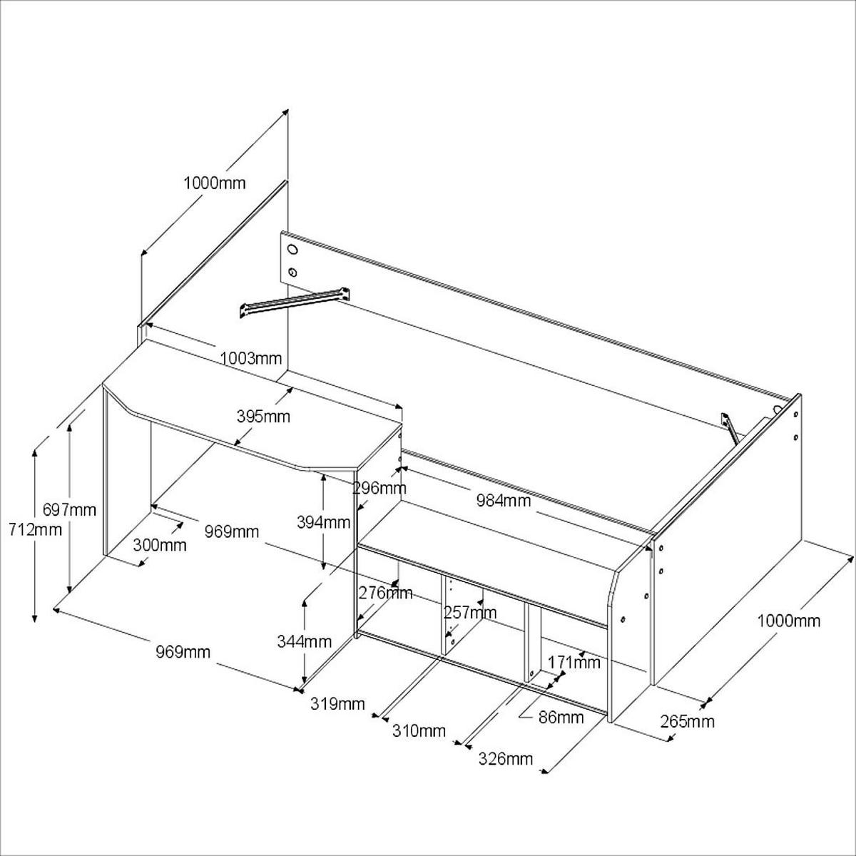 HOCHBETT Eiche, grün, Stauraum-Bett für Kinder- und Jugendzimmer - Salbeigrün/Eichefarben, Holzwerkstoff (90/200cm) - Parisot Meuble