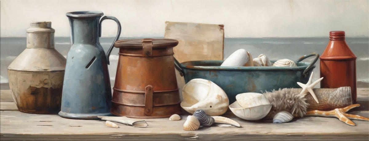 GLASBILD 80x30 cm Küche Vintage maritim - Beige, Glas (80/30cm) - artissimo