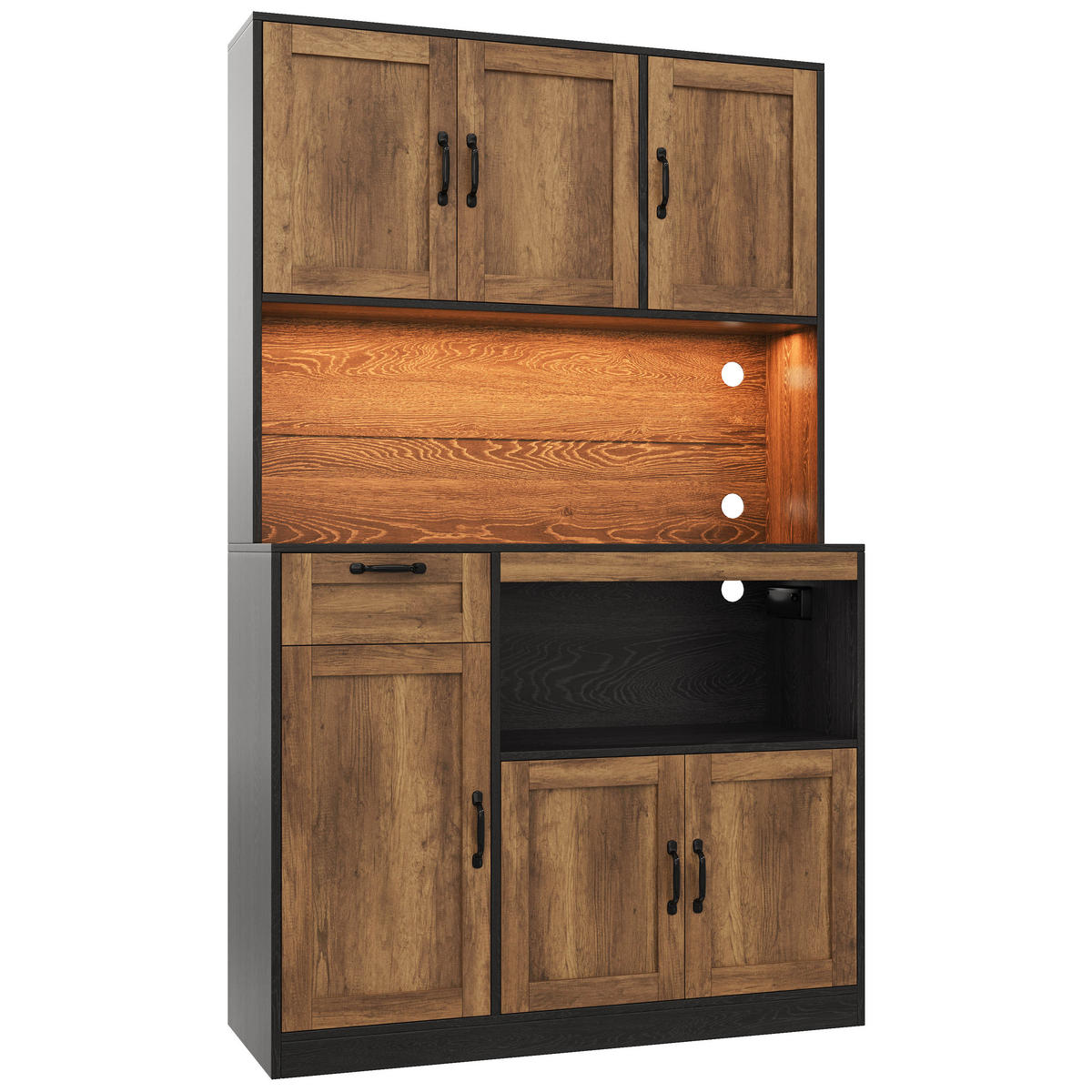 KÜCHENSCHRANK Vorratsschrank mit RGB-LED Steckdosen 6 Türen 1 Schublade 180cm - Naturfarben, Holzwerkstoff (110/180/40cm) - Urban Meuble