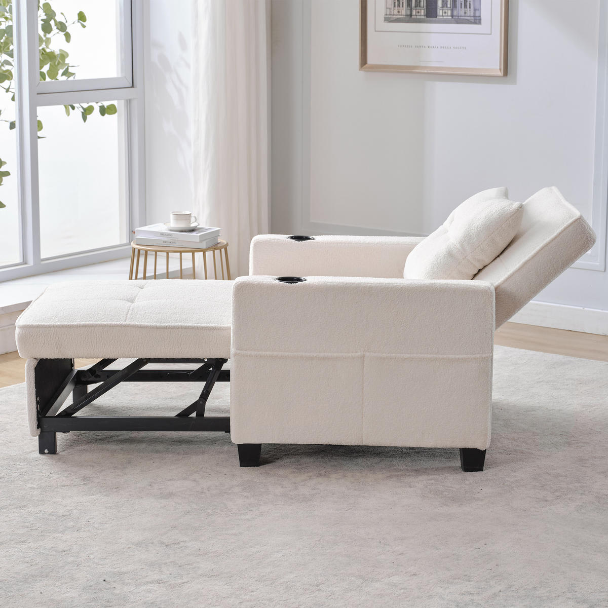 RELAXSESSEL 87/74/84 cm Weiß mit Getränkehaltern und USB Anschluss - Weiß, Textil (74/84/87cm) - Oxeza