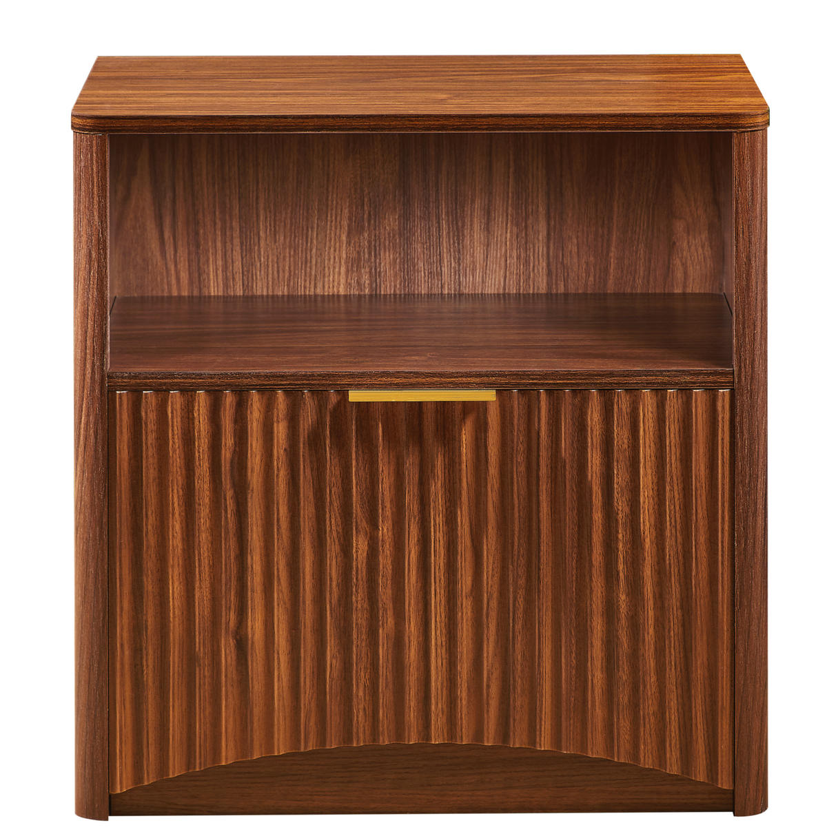 NACHTTISCH 58/38/60 cm in Nussbaumfarben mit Rillendesign und Schublade - Walnussfarben, Holzwerkstoff (58/60/38cm) - Flora Grace