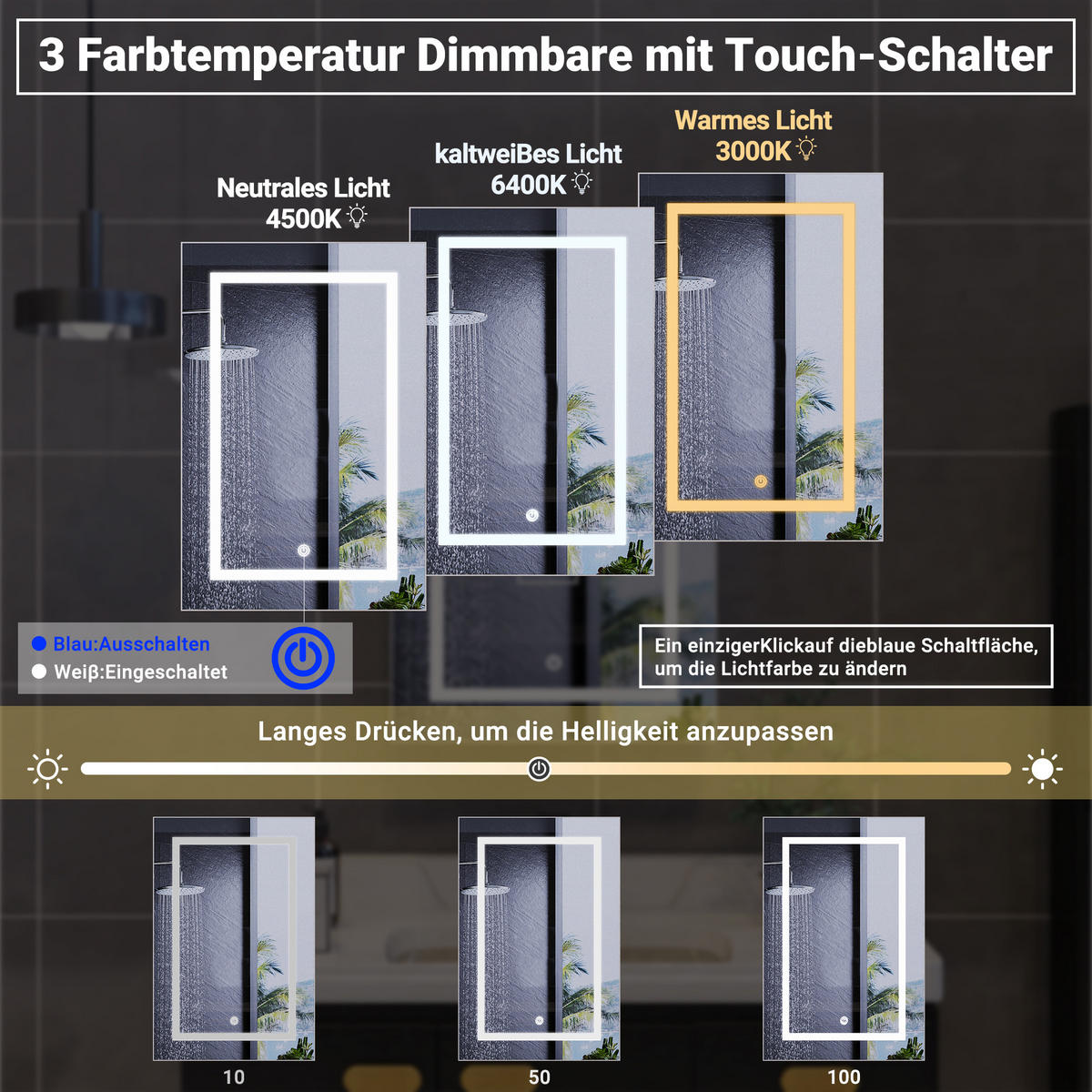 SPIEGELSCHRANK mit Beleuchtung 50x70 cm - Weiß, Holz (14/70/50cm)