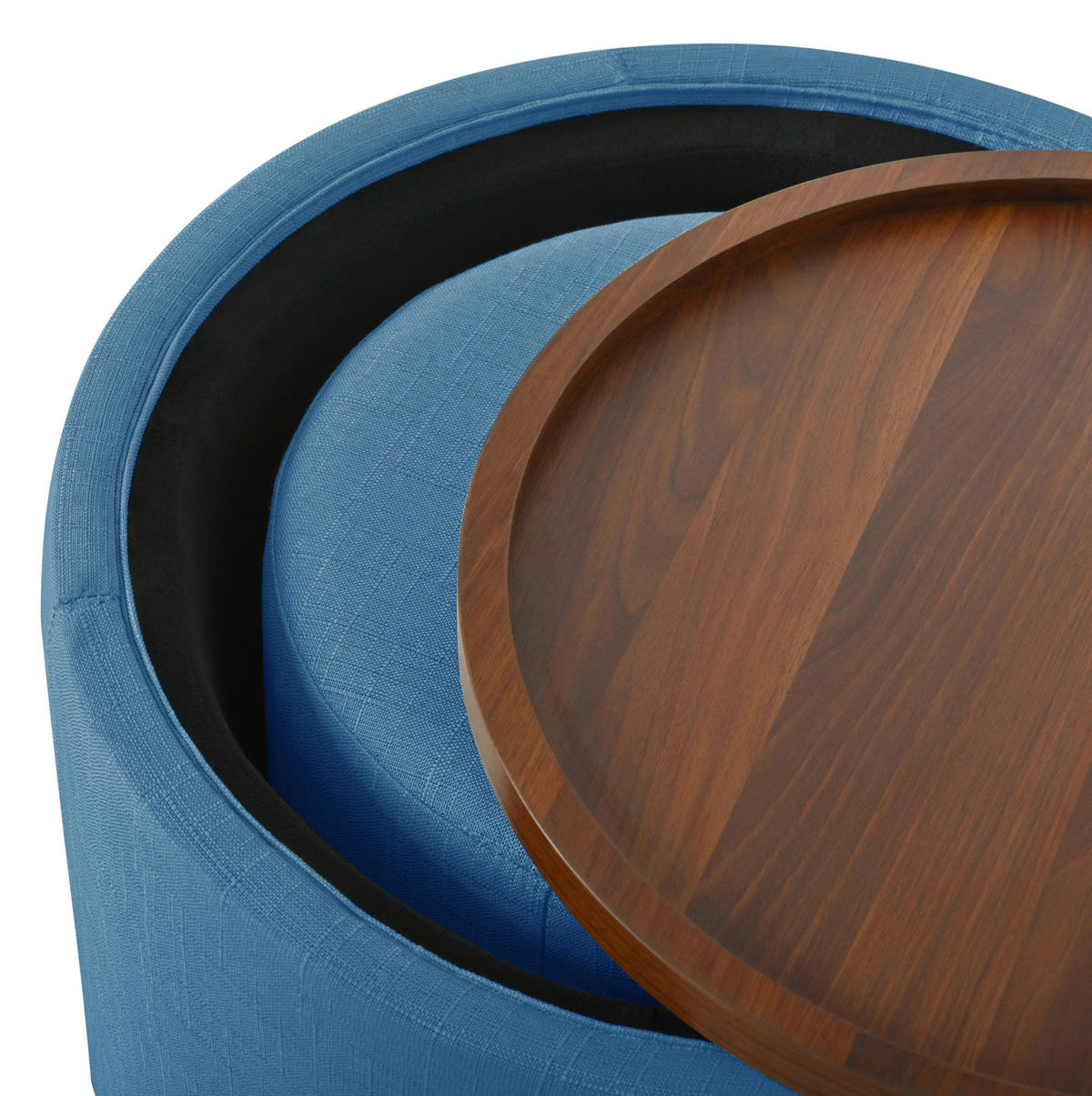 HOCKER-SET 58 cm in Blau mit Stauraum und Holzablage - Blau, Textil (58/58/38cm) - Flora Grace