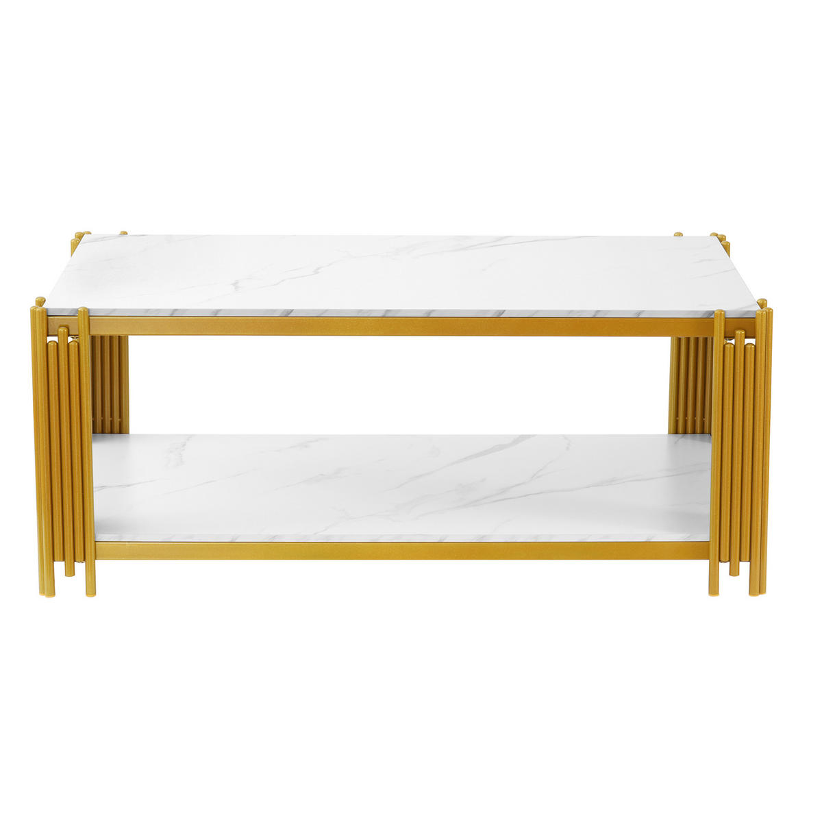 COUCHTISCH 114/64/46 cm in Gold und Weiß aus MDF und Metall mit 2 Ablagen - Weiß, Holzwerkstoff (114/64/46cm) - OKMYHOME