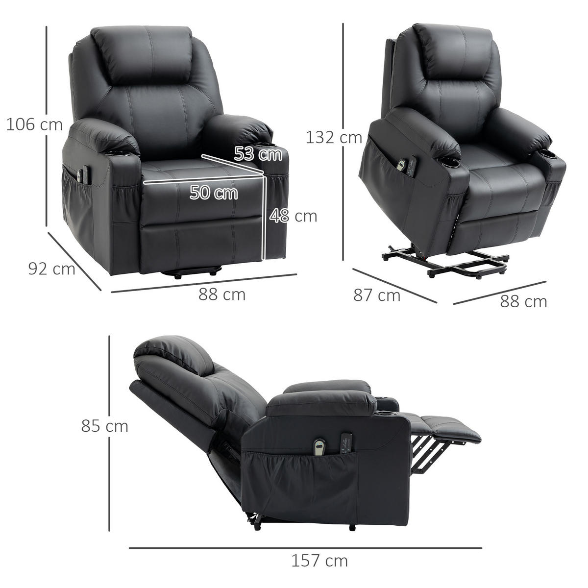 SESSEL mit Aufstehhilfe, Schwarz - Schwarz, Kunststoff/Metall (99/106/88cm) - HOMCOM