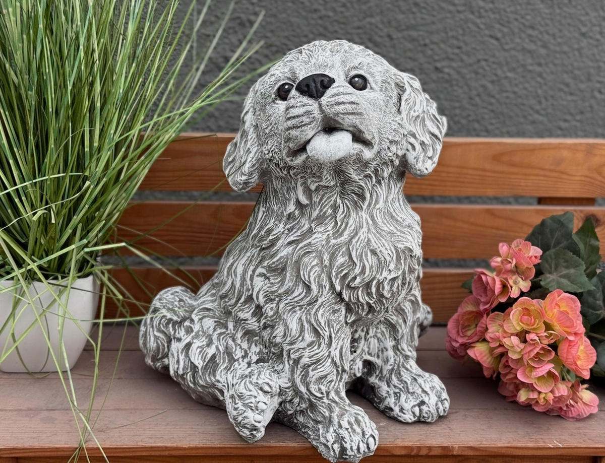 STEINFIGUR Labradoodle Charly groß frostfest – niedlicher Doodle-Welpe Gartendeko Steinguss - Grau, Stein (30/37/30cm) - stoneandstyle