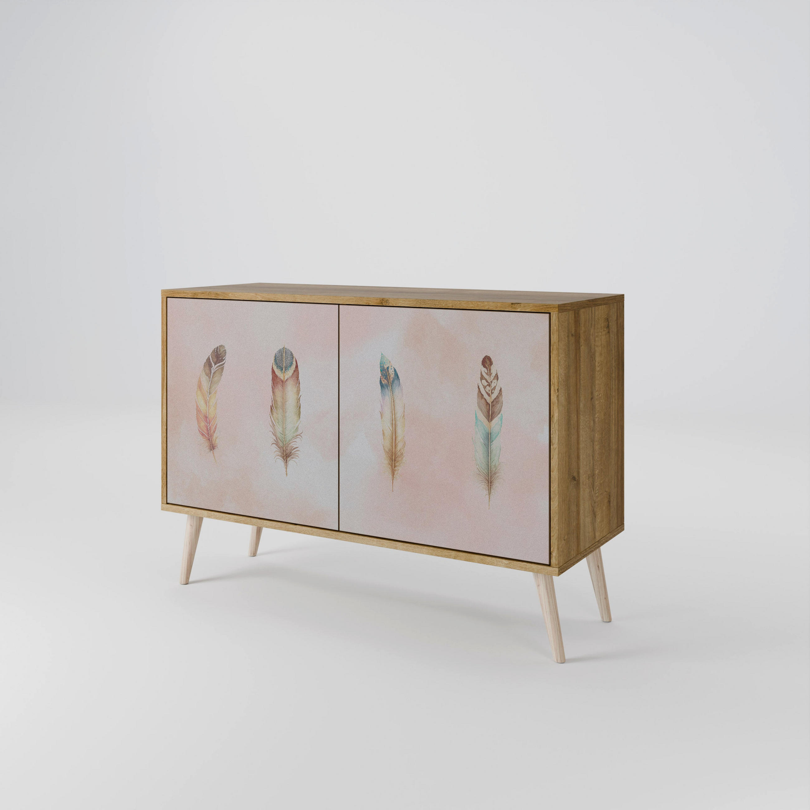 SIDEBOARD THE DELIQUESCE, Eicheneffekt, 111x42x77,5 cm, 2 Türen - Eichefarben/Buchefarben, Holzwerkstoff/Buchenholz (111/77.5/42cm) - SpaceRebels