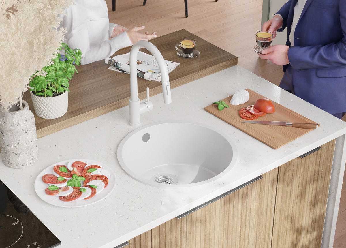 SPÜLBECKEN RUND Valletta Slim, 2-er set Weiß 46/46 cm 1 Becken + Ablauf-Set ab 50er Unterschrank - Chromfarben/Weiß, Kunststoff (46/20/46cm) - Primagran