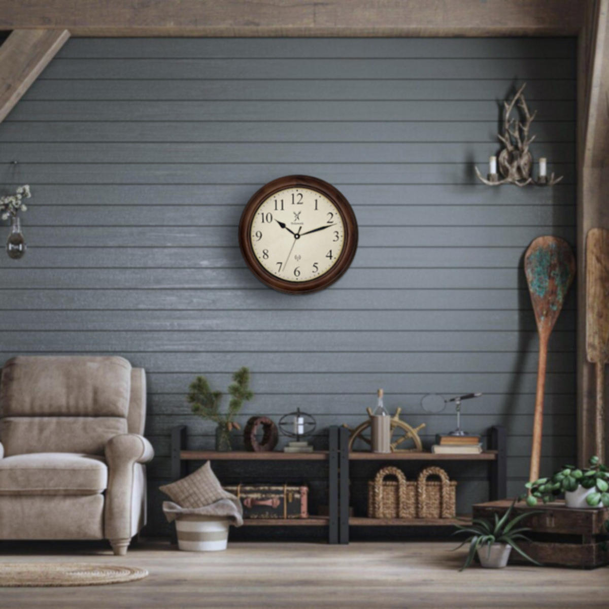 WANDUHR Holz Retro Vintage RADEBURG (FUNK) Loft Wand Uhr - Braun, Glas/Holz (35/35/5.5cm) - Holzwerk