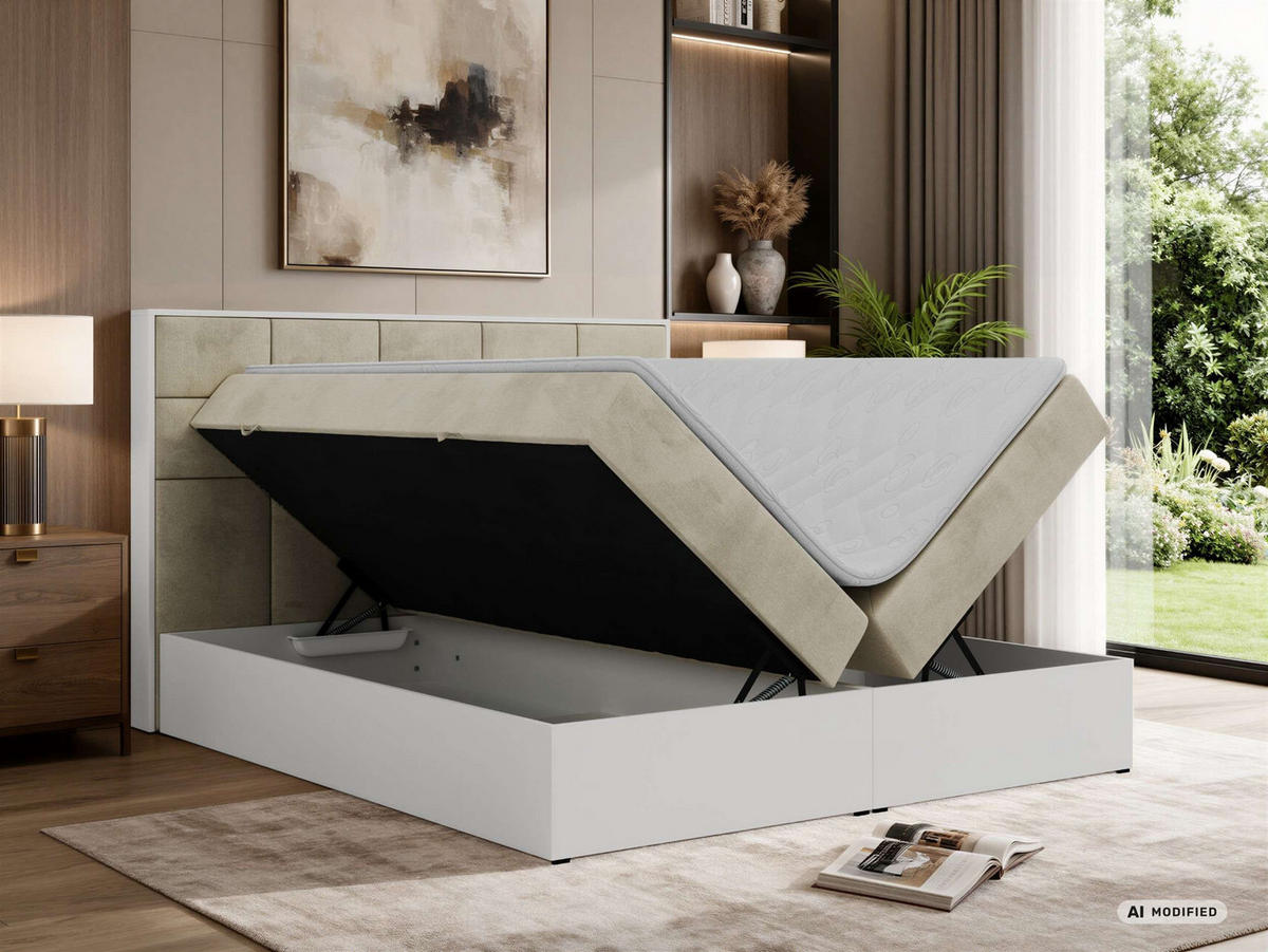 BOXBETT ALVIT 200/200 - Beige Velvet - Topper Visco - H3 - Beige/Schwarz, Kunststoff/Textil (200/200cm) - MKS