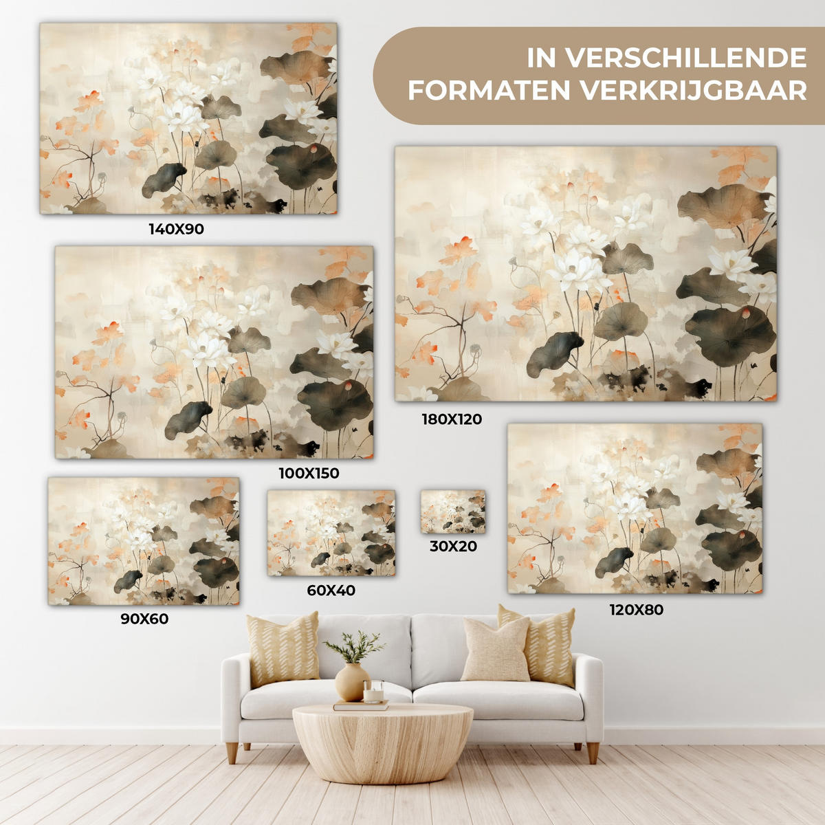 LEINWANDBILD Blumen - Japandi - Wabi sabi 30x20 cm - Sandfarben, Textil (30/20cm) - MuchoWow