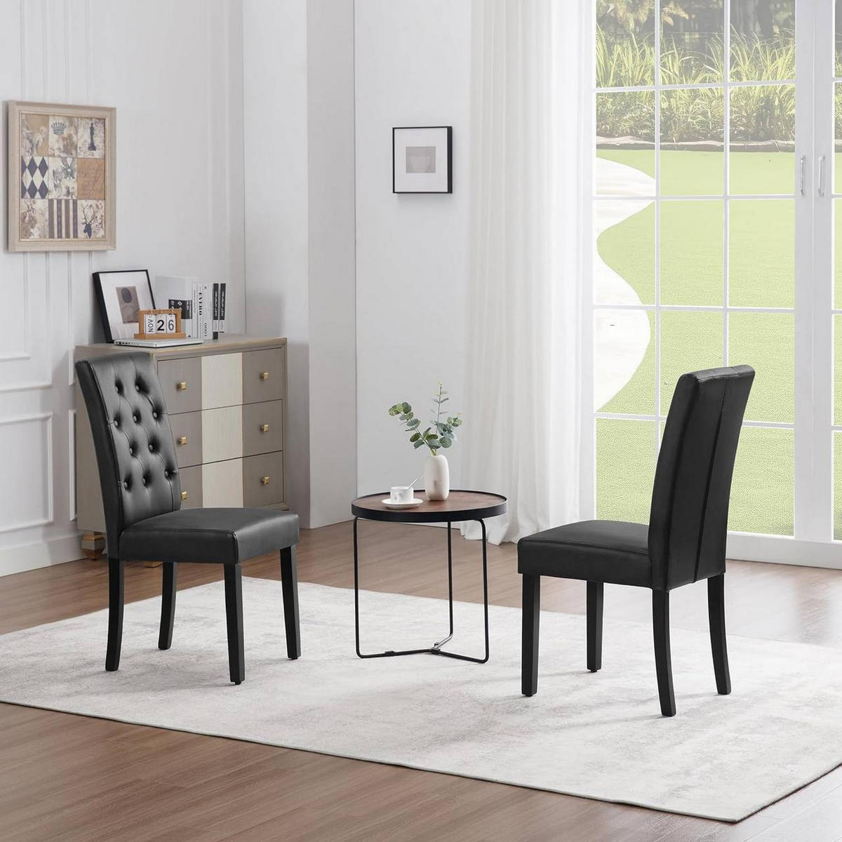 ESSZIMMERSTUHL 2er Set, Kunstleder, Holzbeinen, Schwarz - Schwarz, Holz/Kunststoff (44/99/59cm) - Woltu