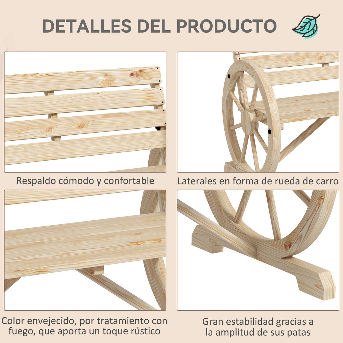 GARTENBANK,2-SITZER Holz radförmige Armlehnen,naturholz - Beige, Holz (105.5/79/56cm) - Vallsero
