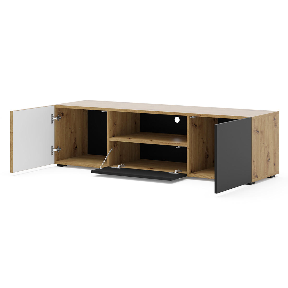 TV-MÖBEL Nera Holz und Schwarz - Schwarz, Holzwerkstoff (150/42/42cm) - Petits-meubles