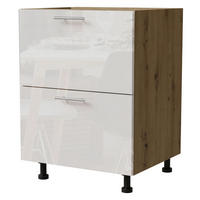 SCHUBLADENUNTERSCHRANK Essen D2A/60/1A Weiß Hochglanz / Eiche Artisan Matt 60 / 50 / 82cm - Weiß Hochglanz/Eiche Artisan, Holz/Holzwerkstoff (60/82/50cm) - Feldmann-Wohnen