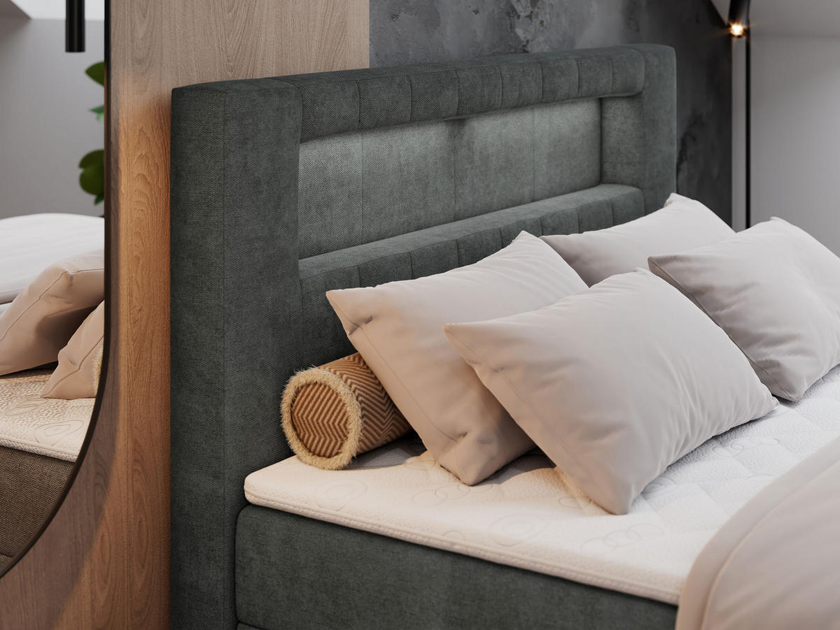 BOXBETT GOLD-5 LED 120/200 Dunkelgrau Struktur - H3 - Dunkelgrau, Holz/Textil (120/200cm) - MKS