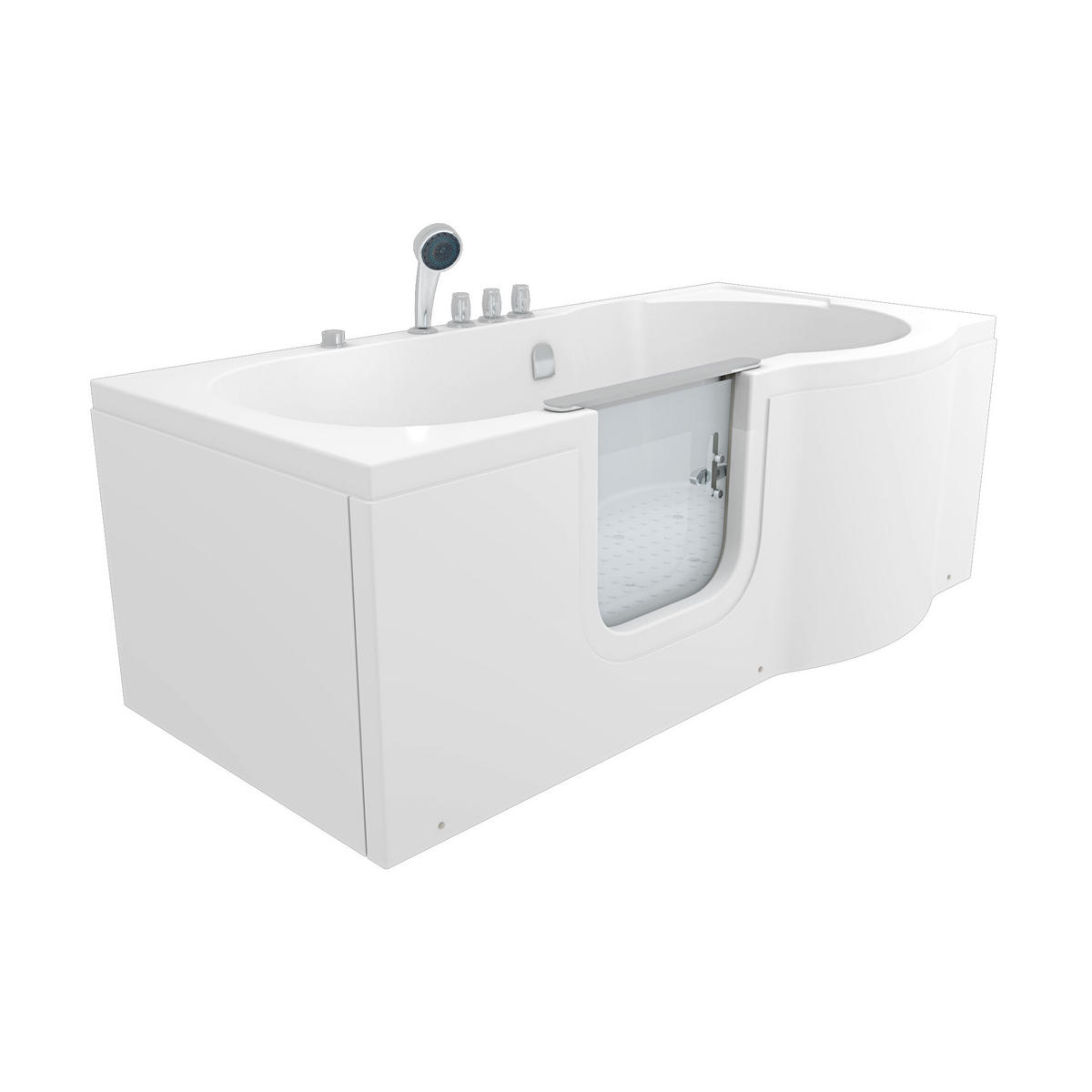 SITZBADEWANNE Senioren Wanne Sitzwanne mit Tür S12-TH-AIR-L 170x85cm - Weiß, Glas/Kunststoff (85/60/170cm) - AcquaVapore by Sandra Jentho