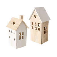HOLZDEKORATION Aldea mit Beleuchtung, 2 Häuser - Beige, Holz (11/25/12cm) - Boltze Home