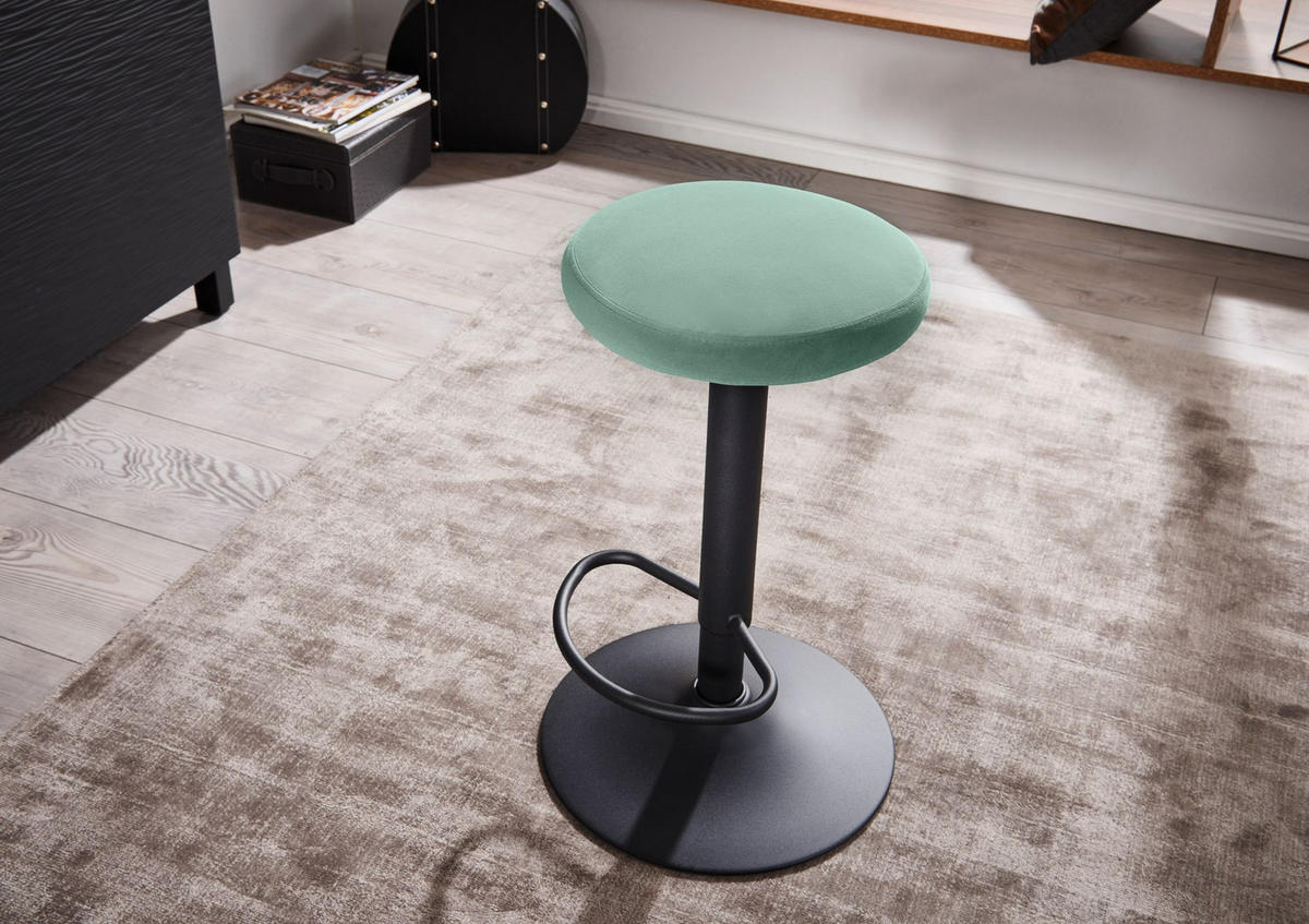 BARHOCKER Höhenverstellbar Eisen Samt Drehbar CAMPANIA, Grün 40x40x79 cm - Schwarz/Grün, Textil/Metall (40/79/40cm) - KADIMA DESIGN