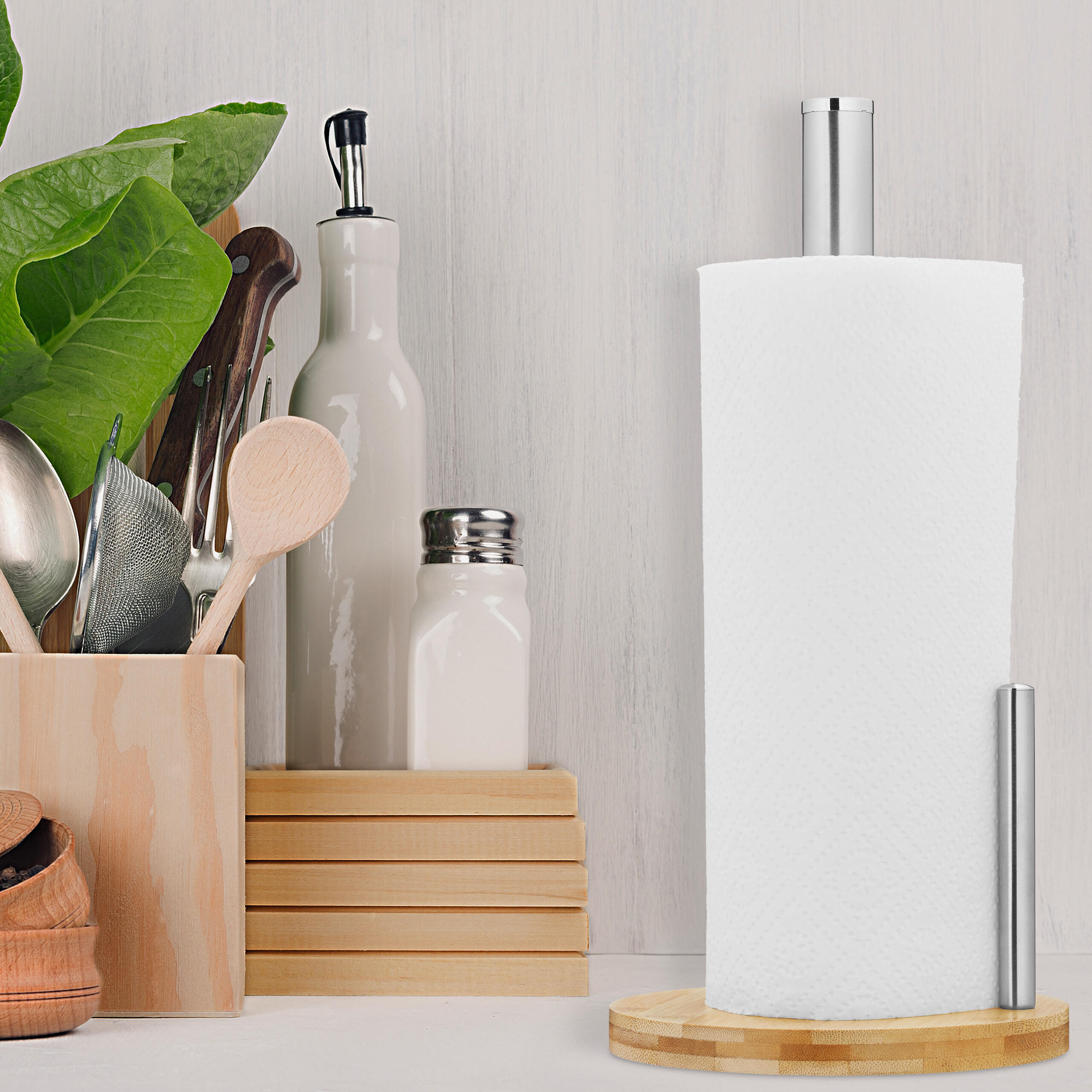 Thumbnail - Relaxdays Küchenrollenhalter, Mehrfarbig, Metall, Holz, 16x33x16 cm, Küchenzubehör, Küchenrollenhalter