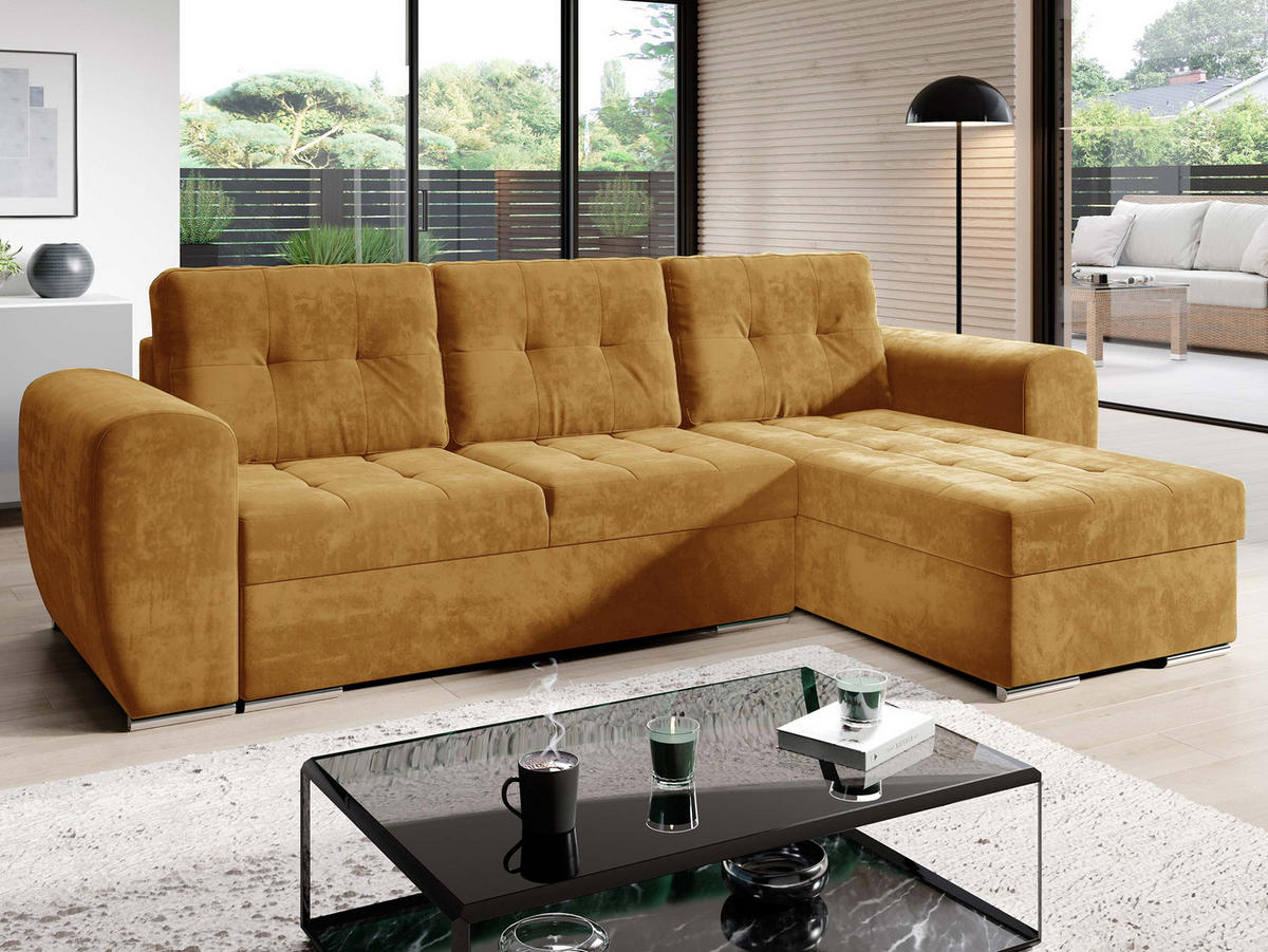 ECKSOFA Bari - Currygelb/Silberfarben, Holz/Textil (256/157cm) - MIRJAN24
