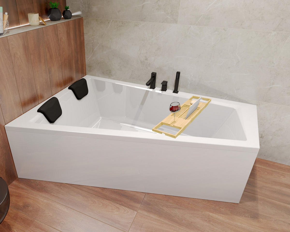 BADEWANNE Eckwanne INTIMA 170/125 Links Ablauf Füße + 1 Kopfstütze + Ablage - Weiß, Kunststoff (125/55.5/170cm) - bad land