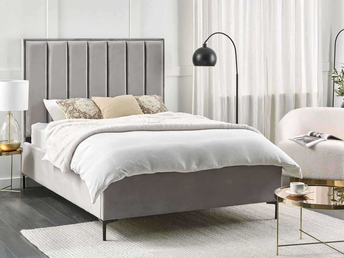 POLSTERBETT 140x200 cm Grau Sezanne - Hellgrau, Textil (140/200cm) - Beliani
