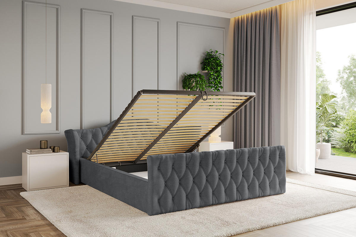POLSTERBETT mit Bettkasten, Fußteil und Lattenrost, Boxbett mit Matratze H3/H4 - ZORAN-Z-V1 120x200 Dunkelgrau - Anthrazit, Holzwerkstoff/Textil (120/200cm) - ALTDECOR