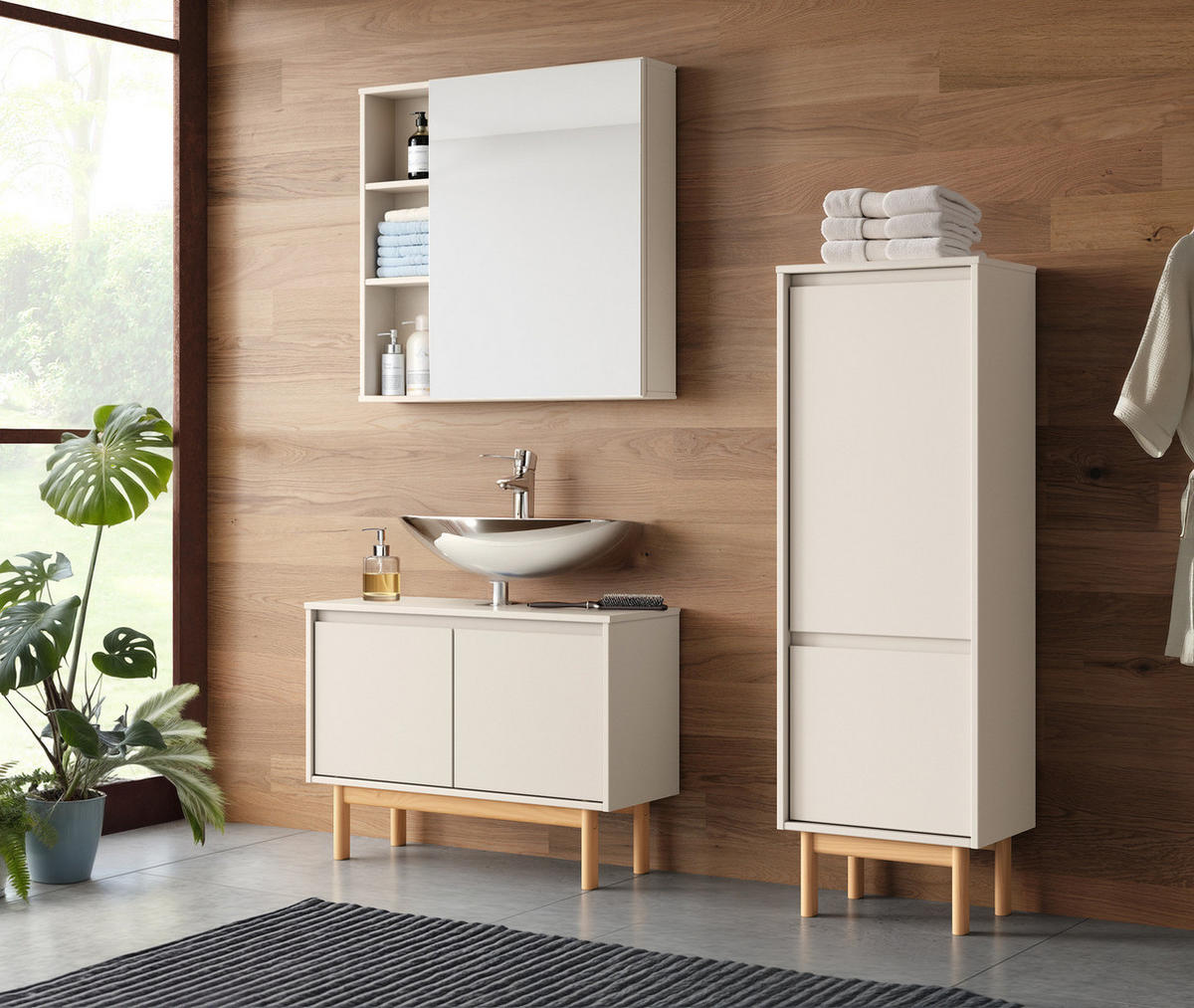 MIDISCHRANK mit 2 Türen - Pinie Massivholz - Softclose - Beige, Holz (44/138/35cm) - home24