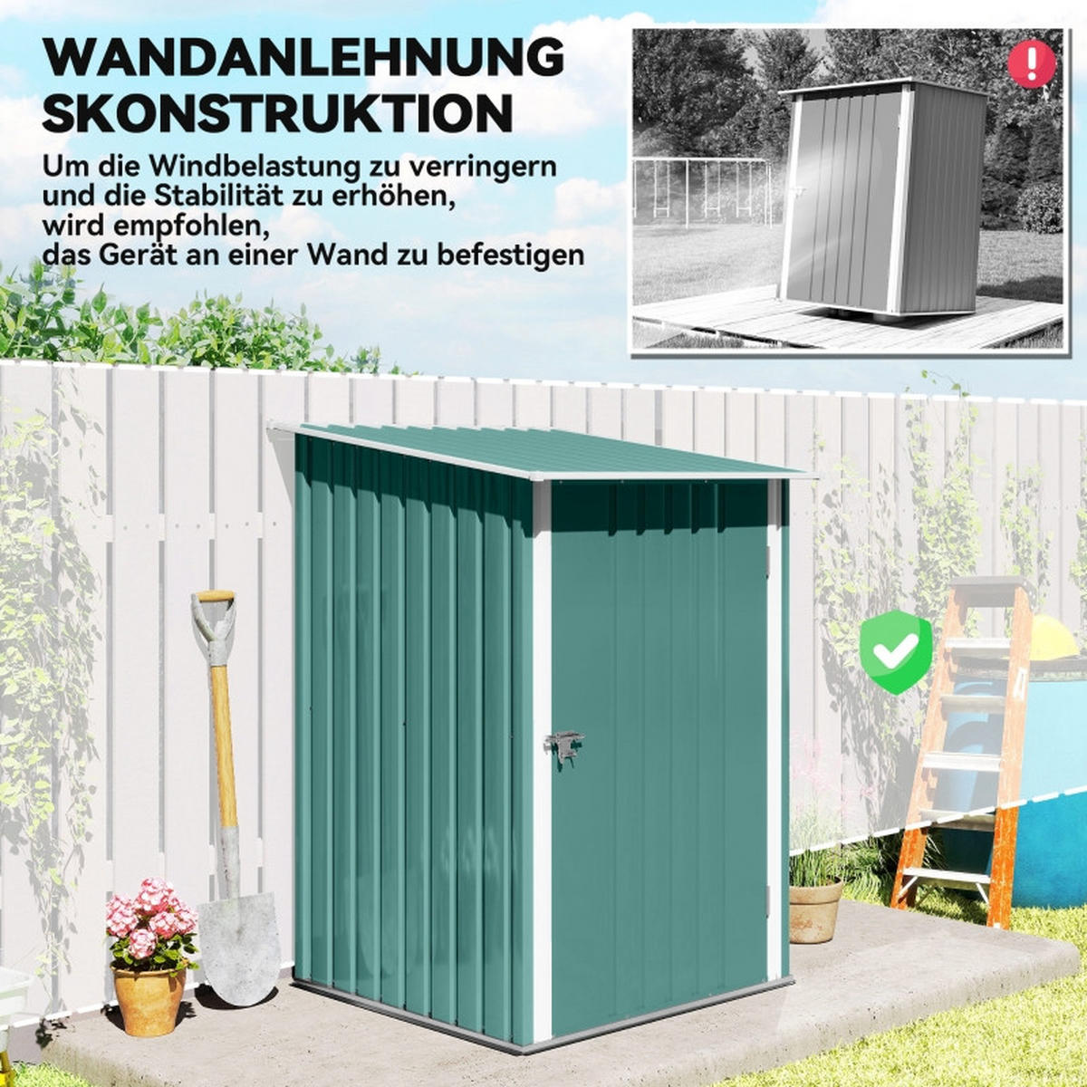 GERÄTEHAUS METALL Pultdach Grün 100x103x160 cm - Grün, Metall (103/160/100cm) - ComfortXL