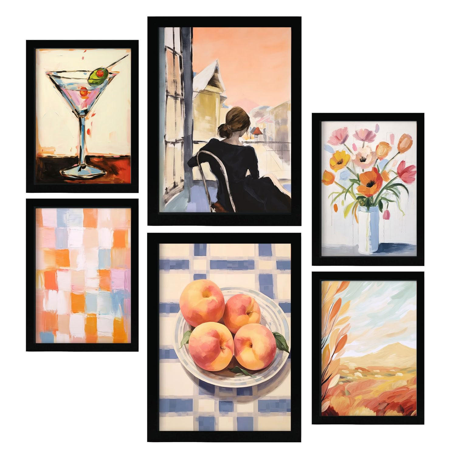 POSTER Set Mit 6 Pfirsich A3 & A4 Schwarzer Rahmen - Schwarz, Papier (29/3/42cm) - Nacnic