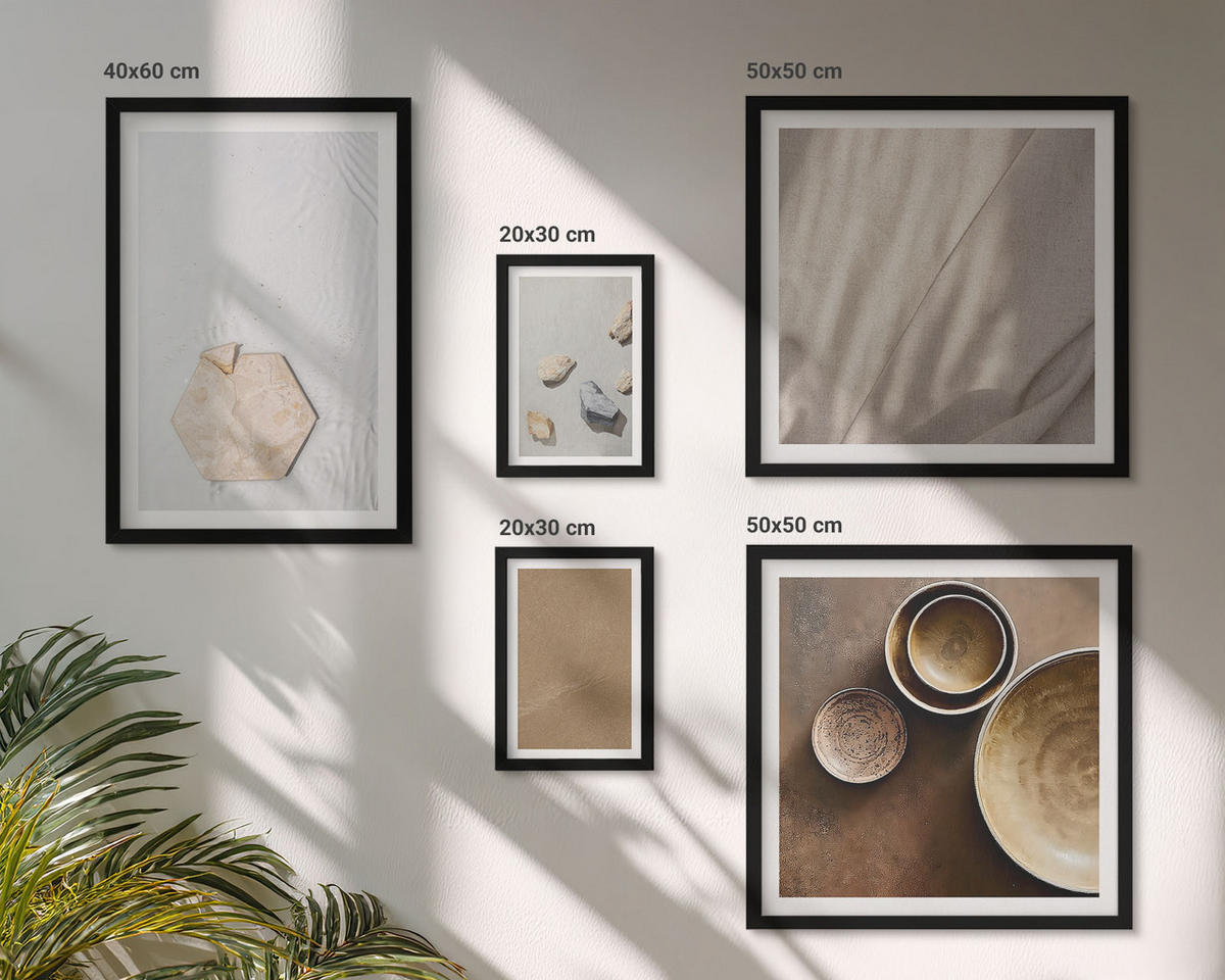 BILDER SET 5er Set - 50x50 cm & 20x30 cm & 40x60 cm Schwarzer Rahmen - Minimalistische warme Texturen - Schwarz, Kunststoff (40/60cm) - TULUP