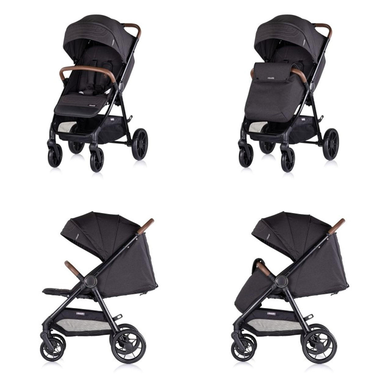KINDERWAGEN Ultera schwarz klappbar Korb Federung Hinterradbremse Gurt - Schwarz, Metall (75/56/102cm) - Chipolino
