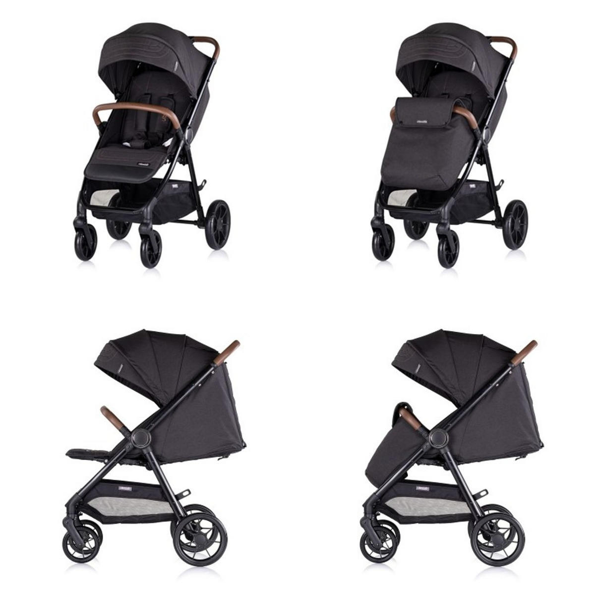 KINDERWAGEN Ultera schwarz klappbar Korb Federung Hinterradbremse Gurt - Schwarz, Metall (75/56/102cm) - Chipolino