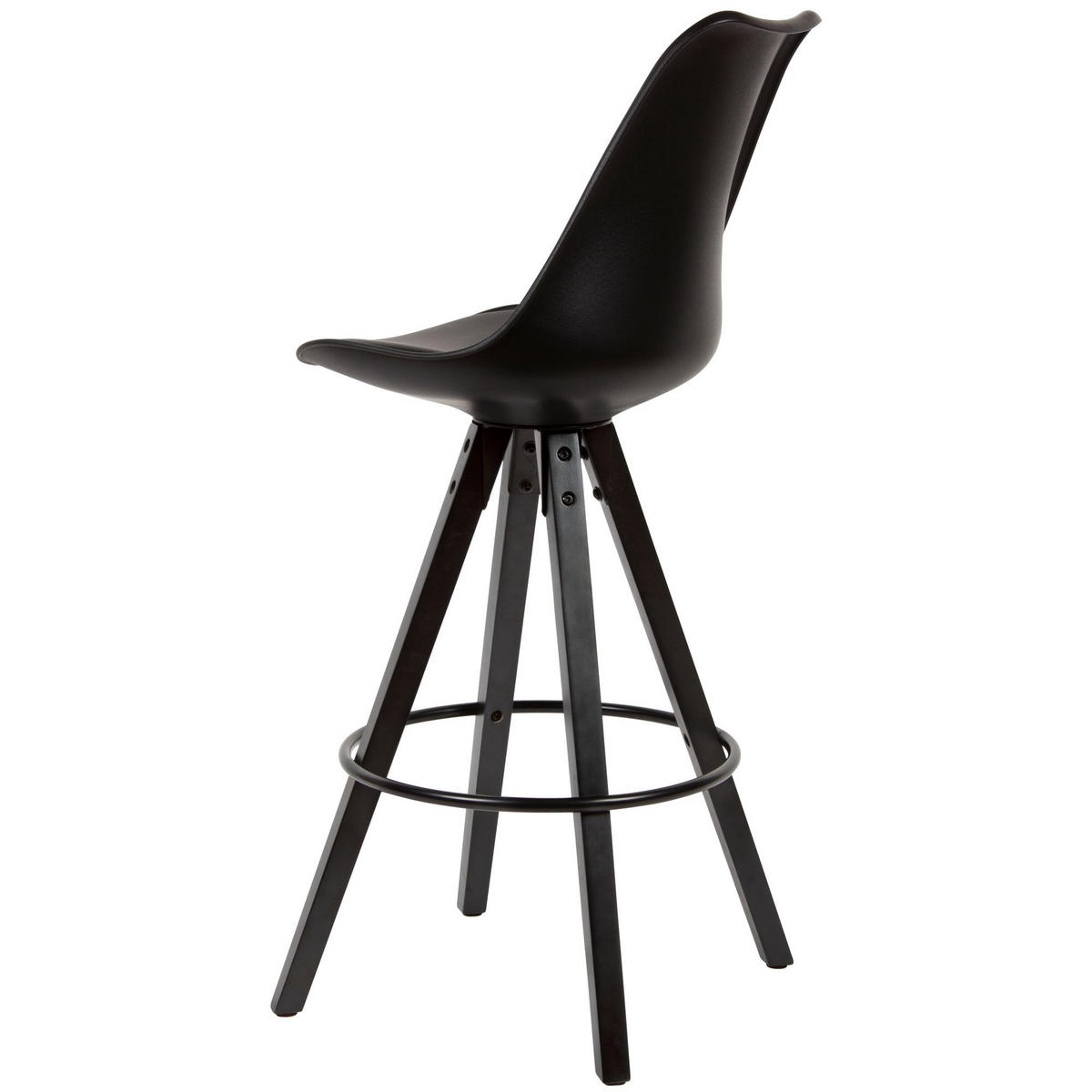 BARHOCKER – Skandinavisch, Kunstleder, Rückenlehne, X-Beine mit Metallring - Schwarz, Holz/Kunststoff (49/113/53cm) - KADIMA DESIGN