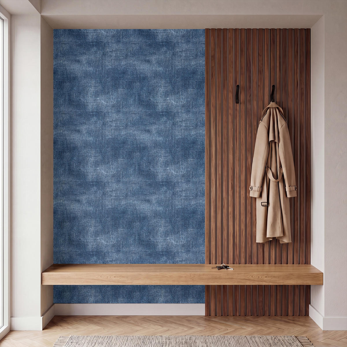 TAPETE - Leinen - Textur - Muster - Denim - Rustikal - 120x200 cm - Blau, Papier (120/200cm) - OnlyWow
